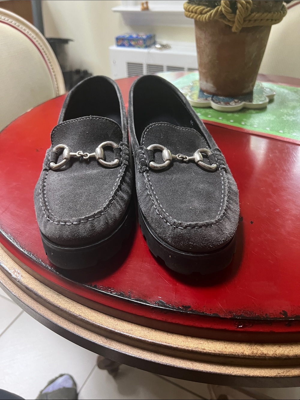 Gray Suede Horsebit Loafers
